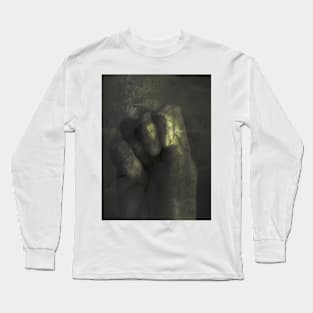 Digital collage and special processing. Clenched palm. Calm and soft. Like some fog, medieval. Like gold or bronze. Long Sleeve T-Shirt